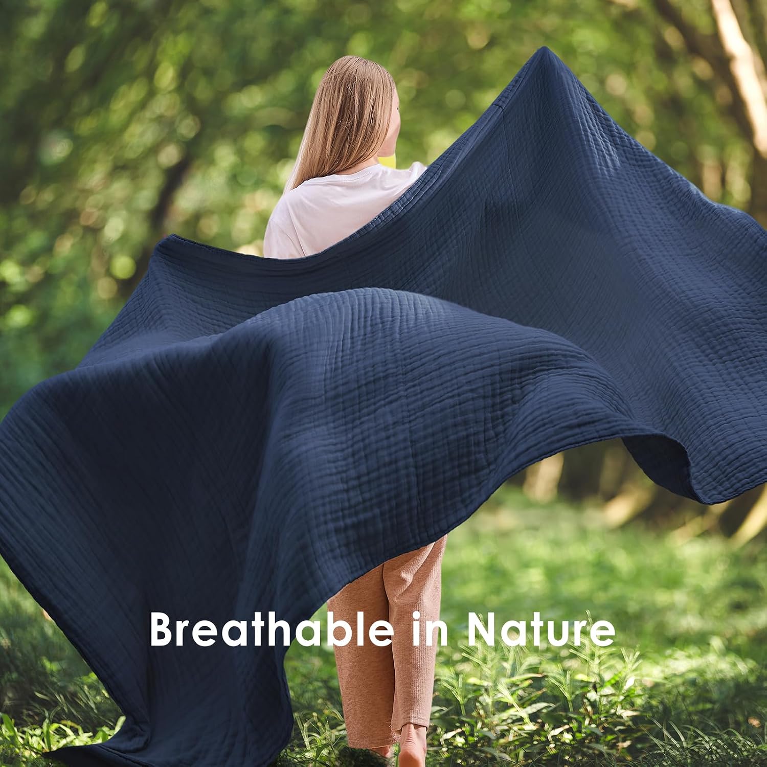 Thumbnail 5 de EMME Navy Super King Muslin Cotton Blanket, 120" x 94