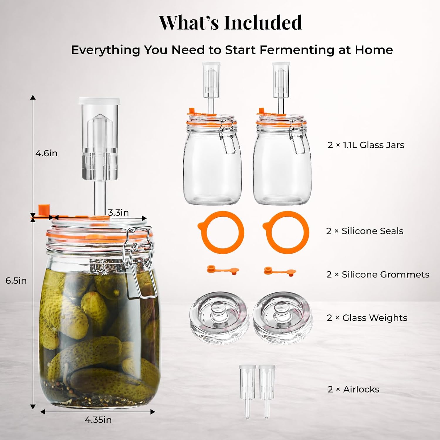 Thumbnail 6 de Glolaurge 1.8L Wide Mouth Fermentation Jar (Pack of 2) with Airlocks, Weights & Accessories