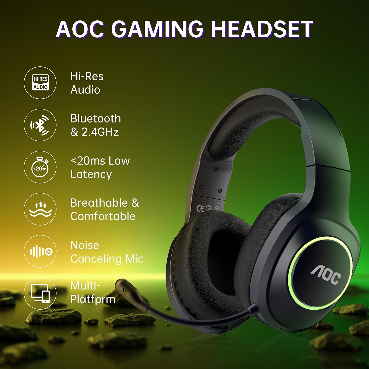Detalle 2 de AOC Wireless Gaming Headphones 45H playtime