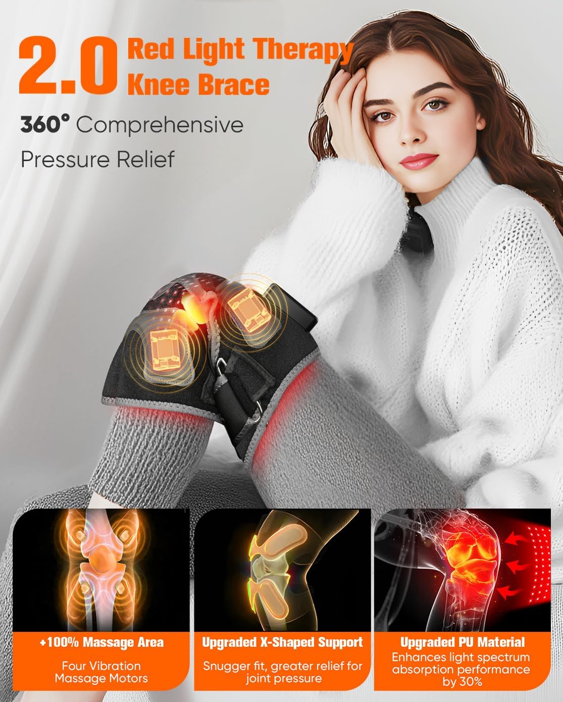 Detalle de CRAZYTECH 3D Red Light Therapy Knee Massager with 5000mAh Cordless Battery