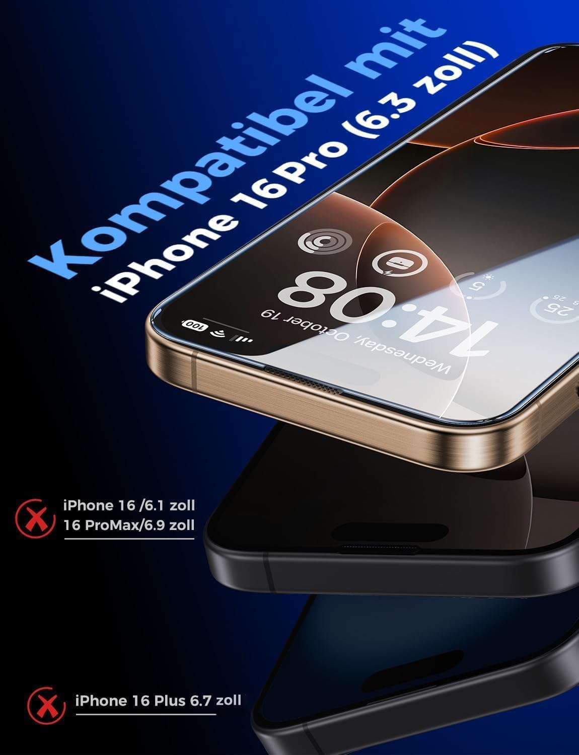 Detalle 2 de MAGIC JOHN Schutzfolie 2er Set iPhone 16 Pro
