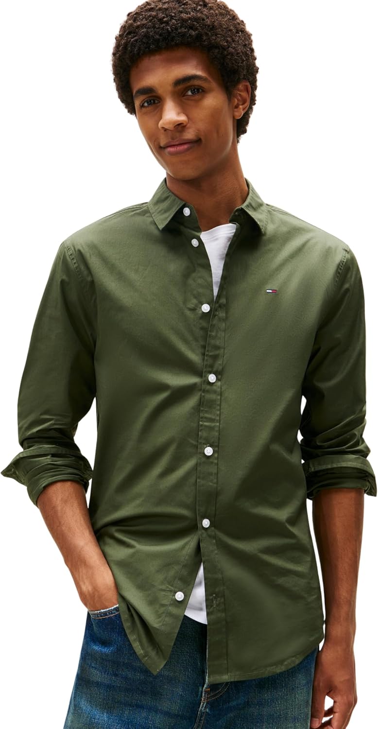 Detalle de Tommy Jeans Camisa hombre XS Verde 70% algodón