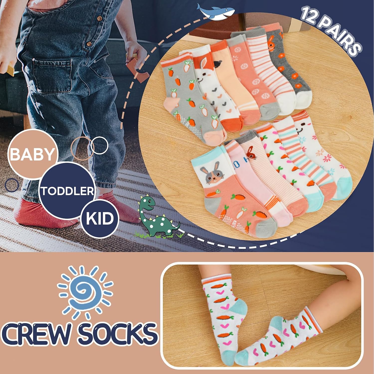 Thumbnail 4 de GRPSKCOS Toddler Non Slip Socks 12 Pack