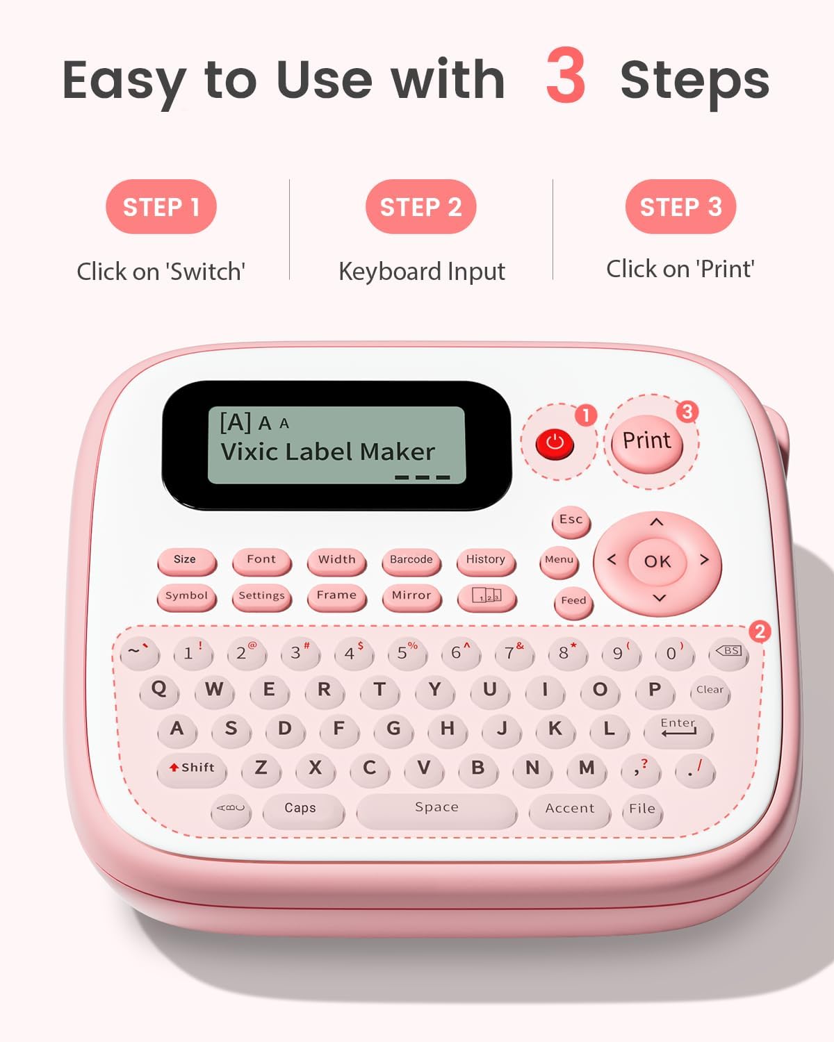 Detalle de Vixic D210S Pink Label Maker with Waterproof Laminated Tape and USB-C