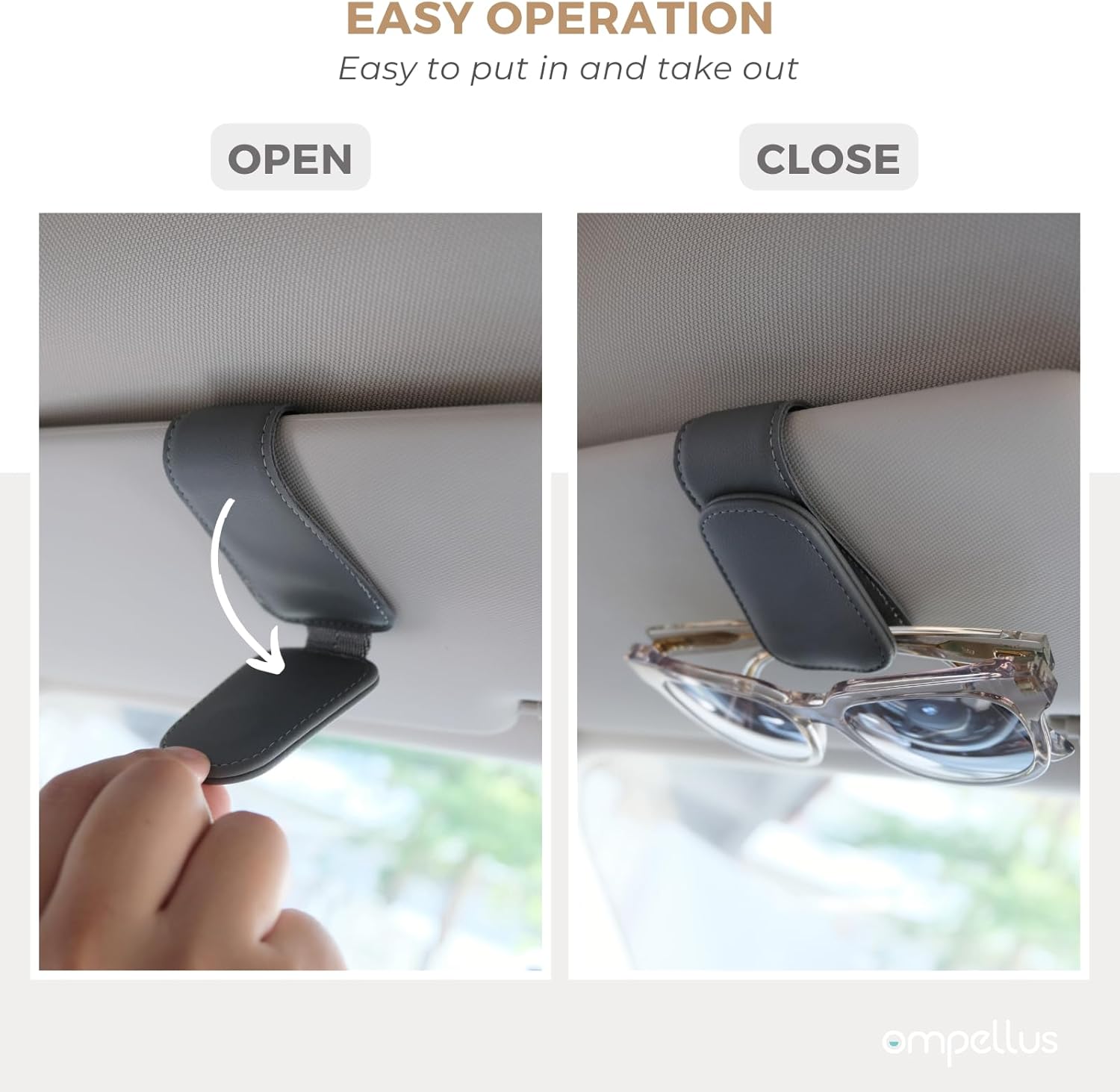Thumbnail 4 de Ompellus 2 Pack Magnetic Leather Sunglass Holder Clips for Car Sun Visors (Black)