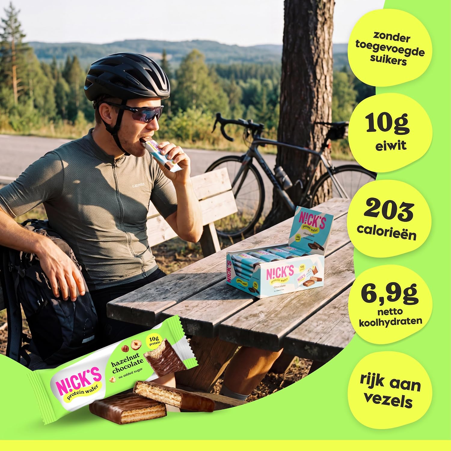 Detalle 2 de N!CK'S Hazelnoot-eiwitwafelrepen, 25% eiwit, glutenvrij, 24 x 40 g