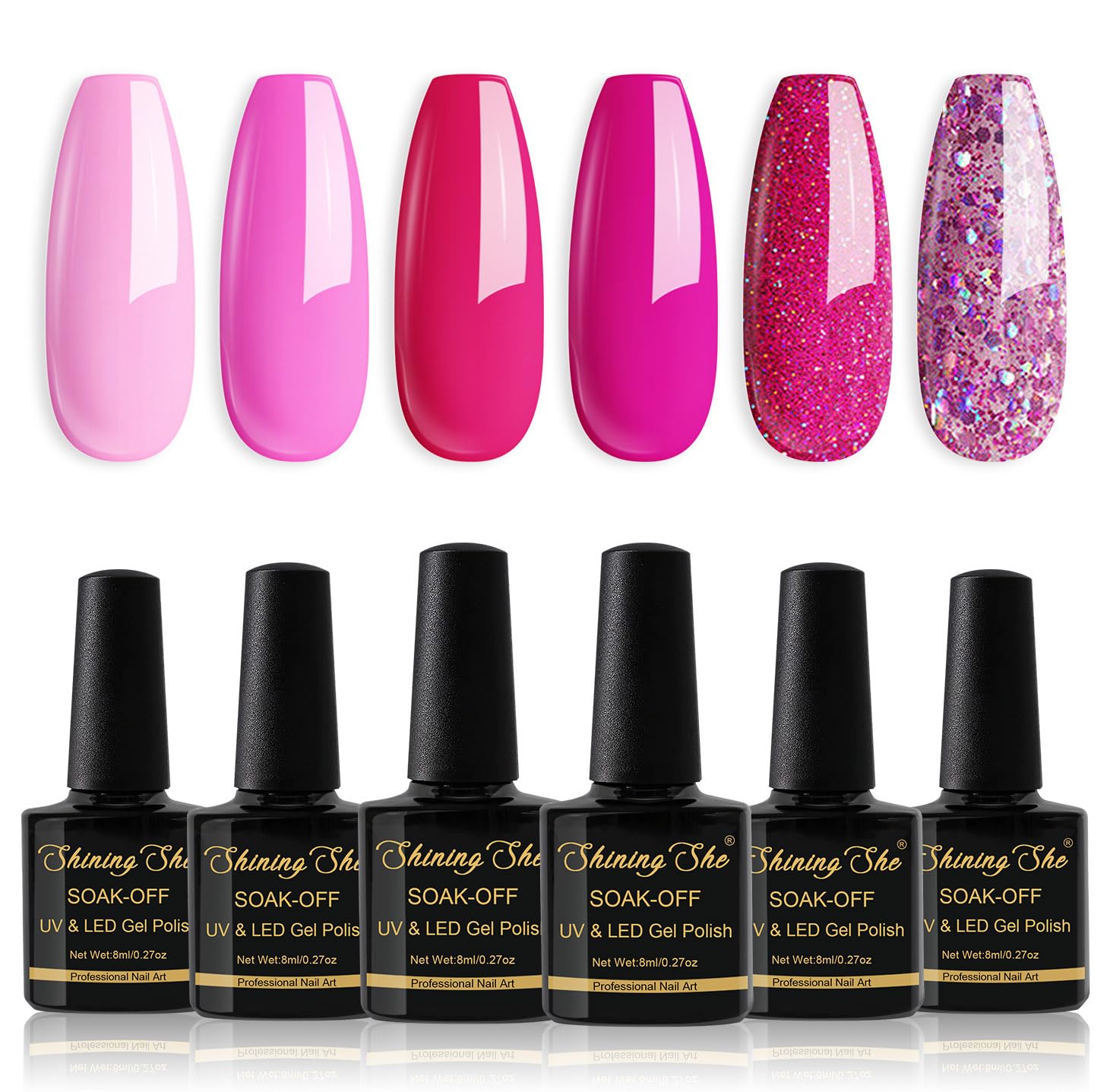 Thumbnail 6 de Shining She UV Nagellack – Set mit 6 Rosa Gel-Nagellacken (8 ml) für Anfänger und DIY