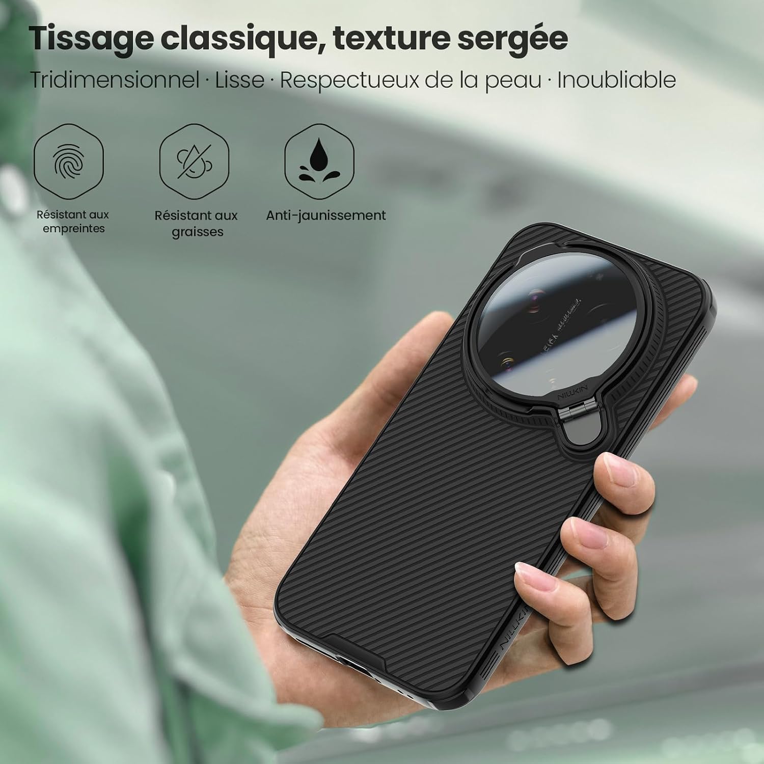 Detalle de Coque magnétique Nillkin pour Xiaomi 17 Ultra (6,9 pouces) avec support photo et compatibilité MagSafe — Noir