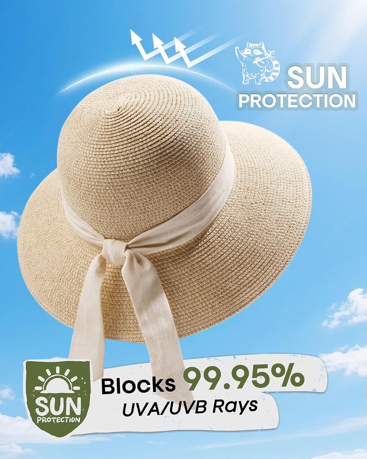 Detalle 2 de FURTALK Beach Sun Straw Hat UPF 80+