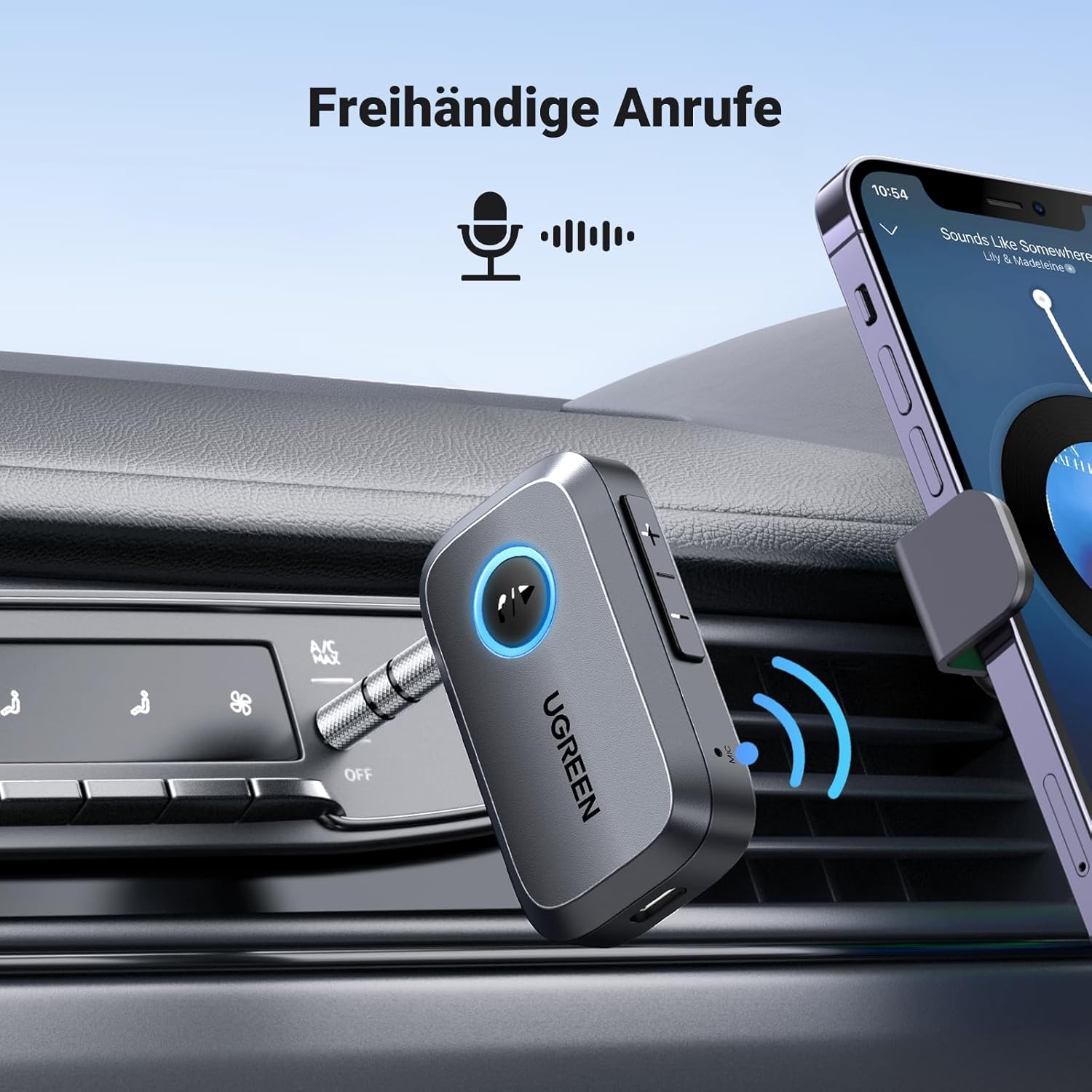 Thumbnail 1 de UGREEN Aux Bluetooth Adapter für Auto mit Bluetooth 6.0 (V6) – Freisprechanrufe, Stereo-Musik, Dual Pairing, 15 Std.
