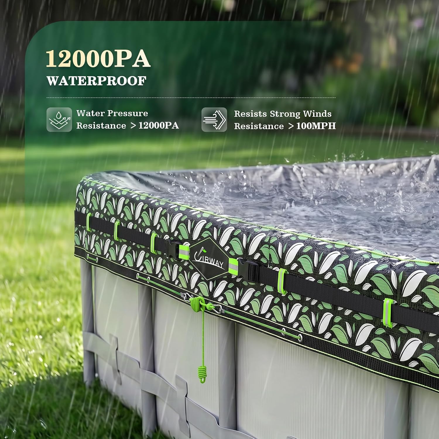 Thumbnail 5 de UIRWAY 16x32FT Rectangle Above-Ground Pool Cover, 200 GSM HDPE, UV Resistant