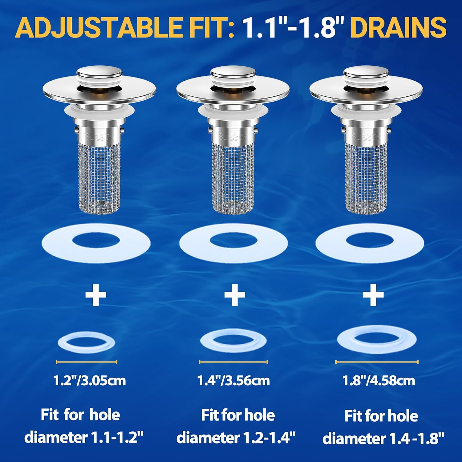 Thumbnail 6 de HFMZYWA F36 Bathroom Sink Stopper Strainer, 2-Pack, 304 Stainless Steel