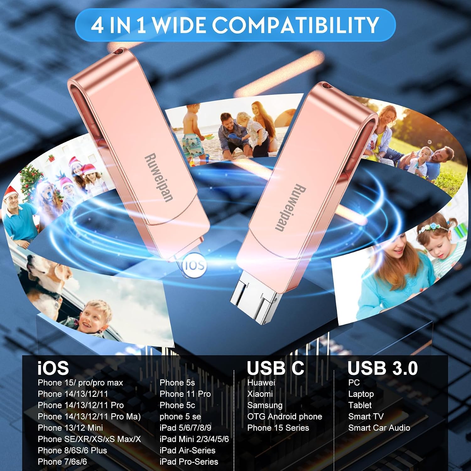 Thumbnail 3 de Ruweipan Chiavetta USB per Phone 512GB – 4 in 1 USB-C/Lightning/Micro USB, USB 3.0
