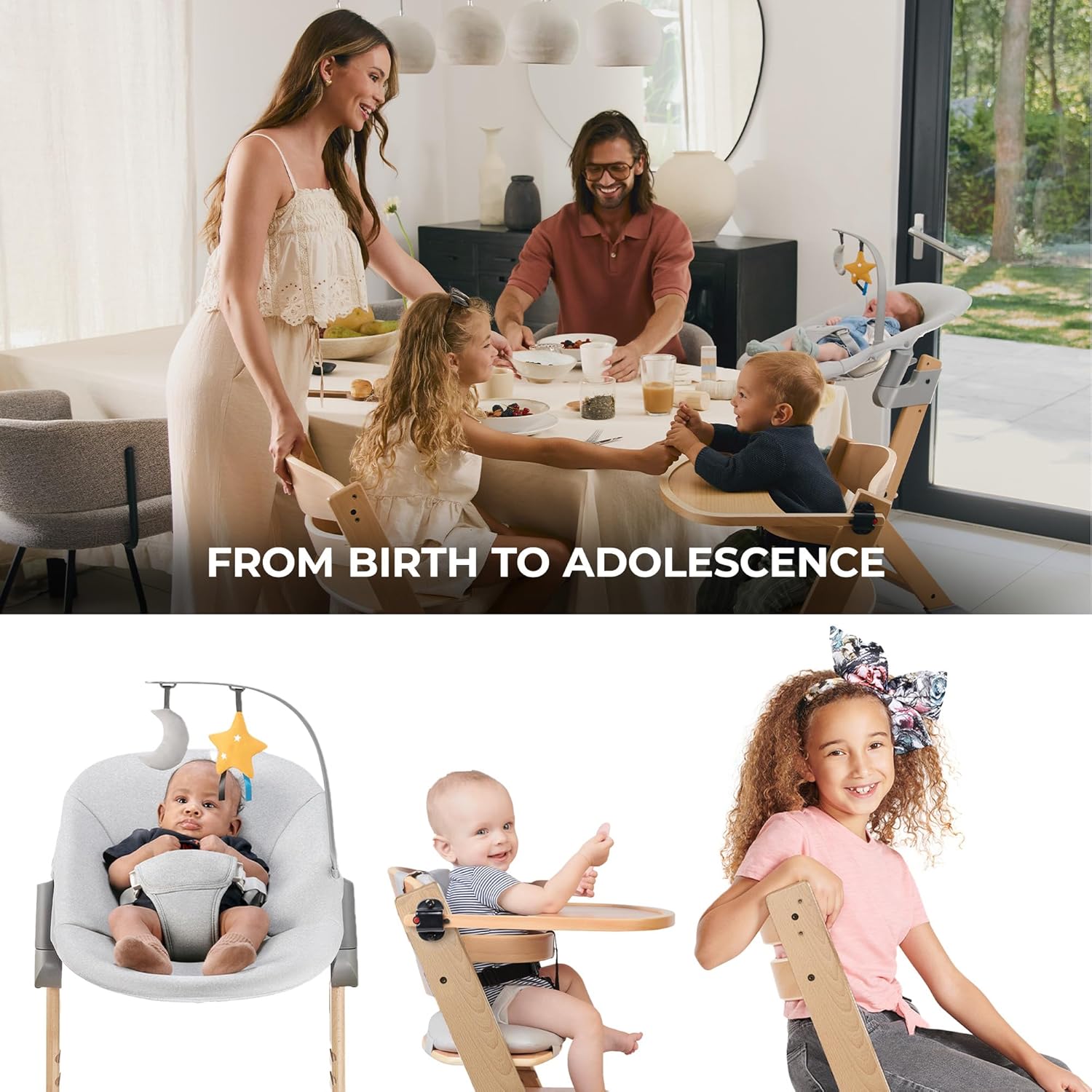 Detalle 2 de Kinderkraft ENOCK Wooden Highchair + CALMEE Baby Bouncer: Multifunctional Growth Chair