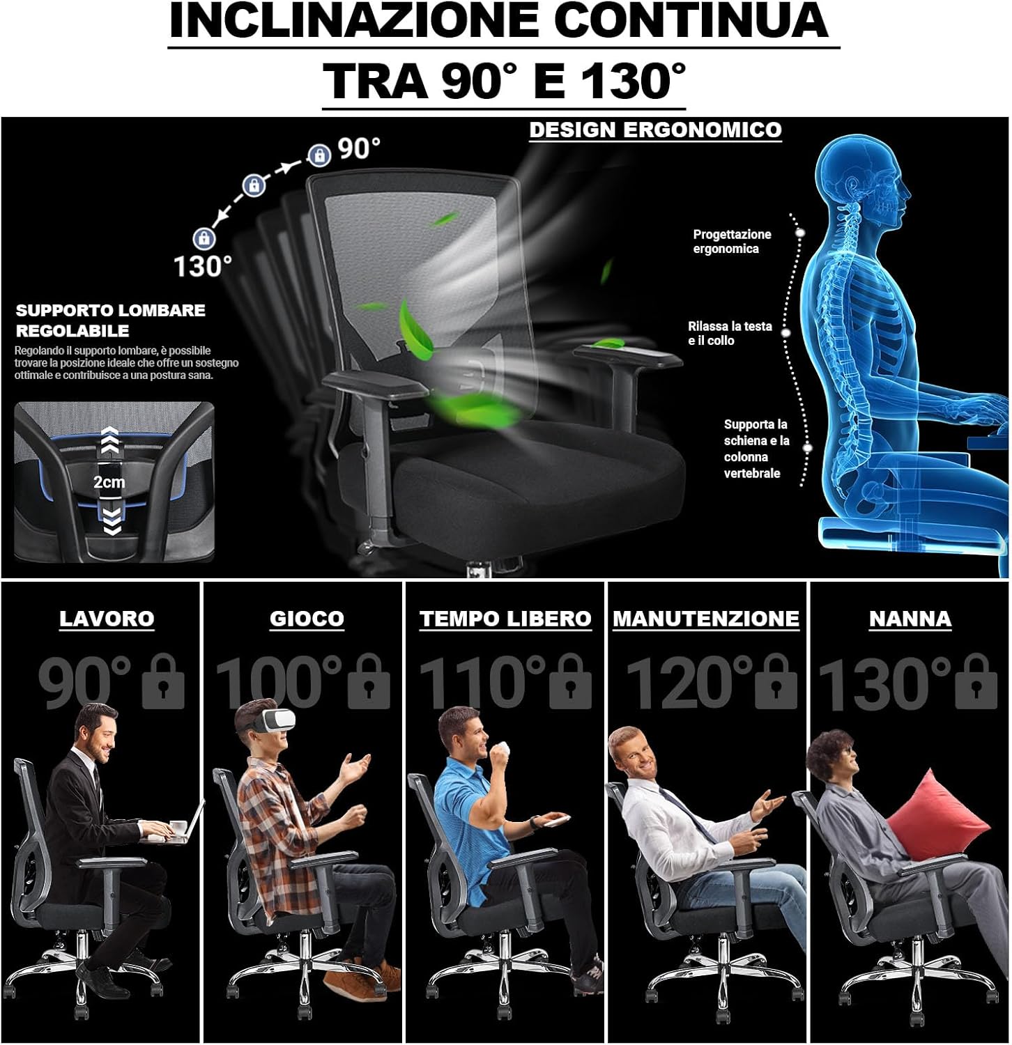 Detalle de MELOKEA XXL: Sedia da Ufficio Ergonomica Big & Tall con Seduta Ultra-Spessa 14 cm e Portata 200 kg