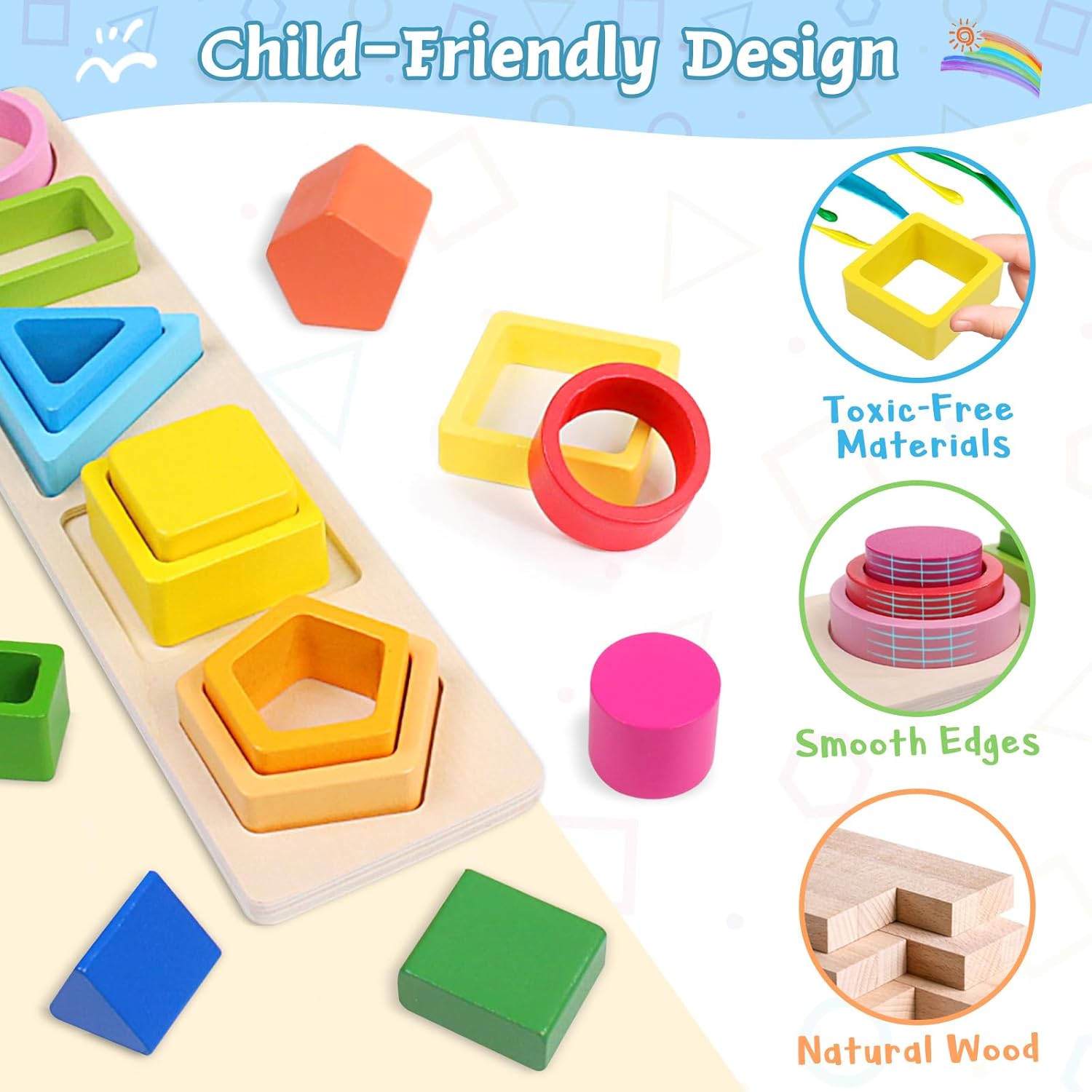 Thumbnail 3 de Wotoyd Montessori Holzspielzeug ab 1 Jahr – Fördert Formen, Farben und Feinmotorik