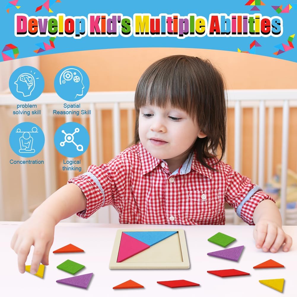 Thumbnail 2 de Ainiv 32Pcs Tangram Puzzles for Kids – Wooden Educational Tangram Game