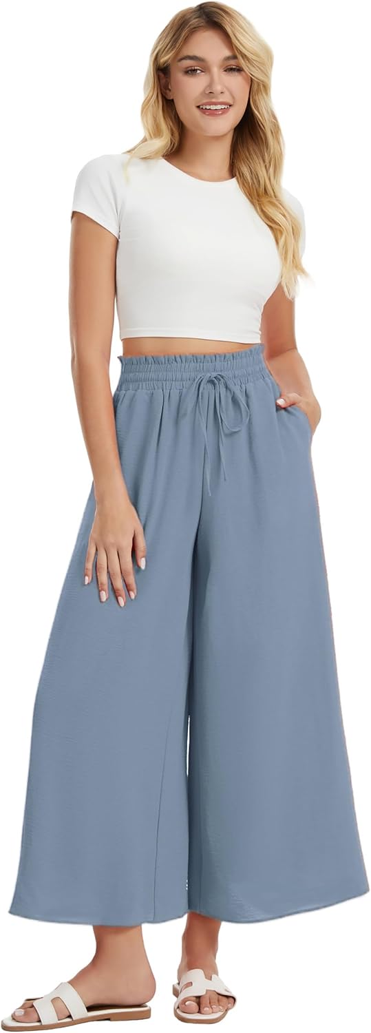 Thumbnail 1 de WUWUSKY Damen Sommerhose Palazzo – leichte High-Waist Culotte mit 2 Taschen