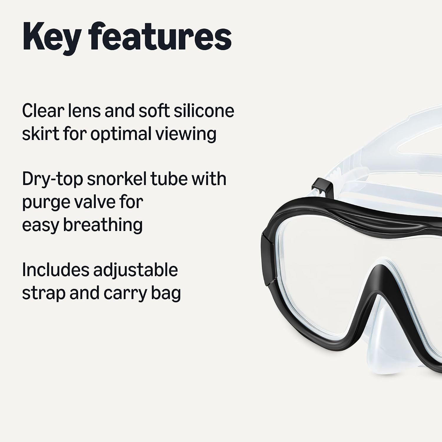 Detalle 2 de Amazon Basics Snorkel Mask with Dry-Top Tube and Carry Bag