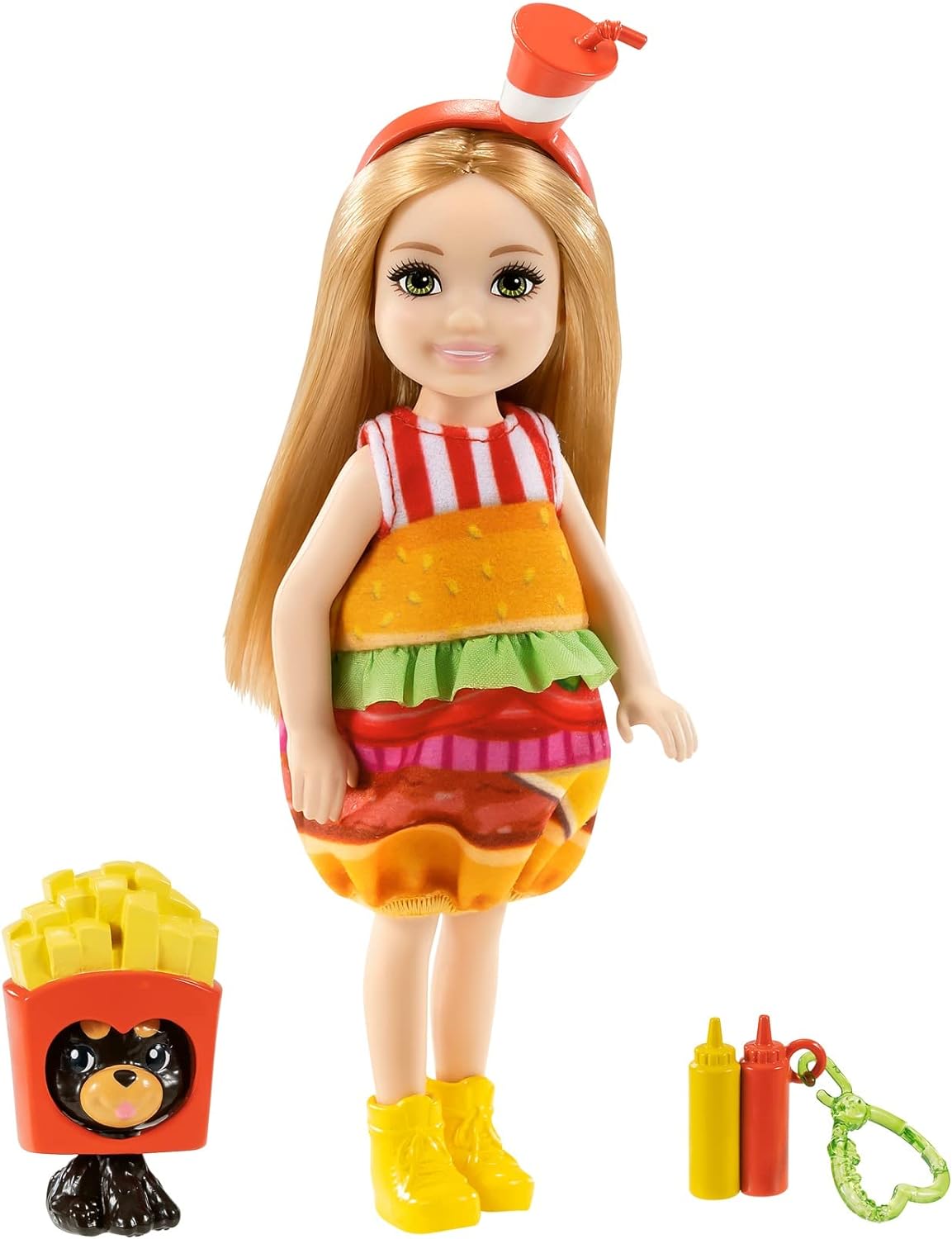 Detalle de Mattel Barbie Club Chelsea: Burger Dress-Up Costume Doll con Animale