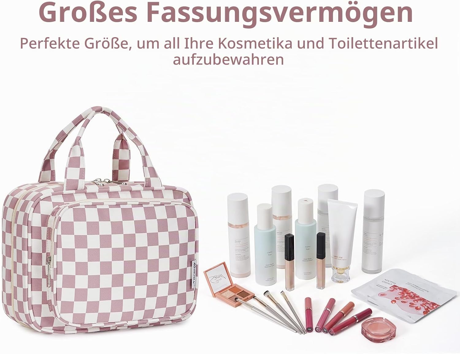Thumbnail 5 de Narwey Kariert Kulturtasche Damen: Großes, aufhängbares Kosmetik-Organiser mit Haken
