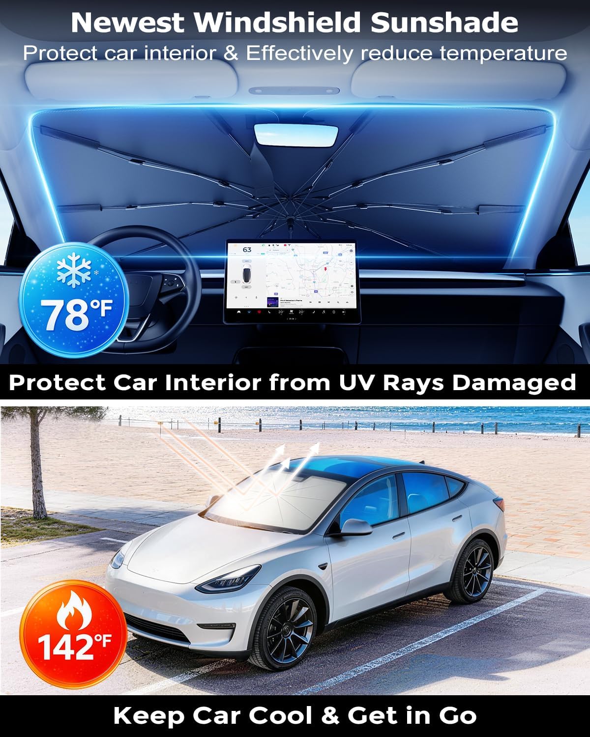 Thumbnail 1 de DMJN Umbrella Windshield Sun Shade for Car & SUV