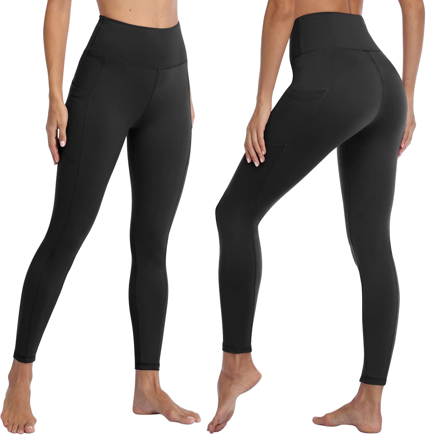 Detalle 2 de FOTOCITI Gym Leggings for Women with Pockets – Black high waisted tummy control workout leggings
