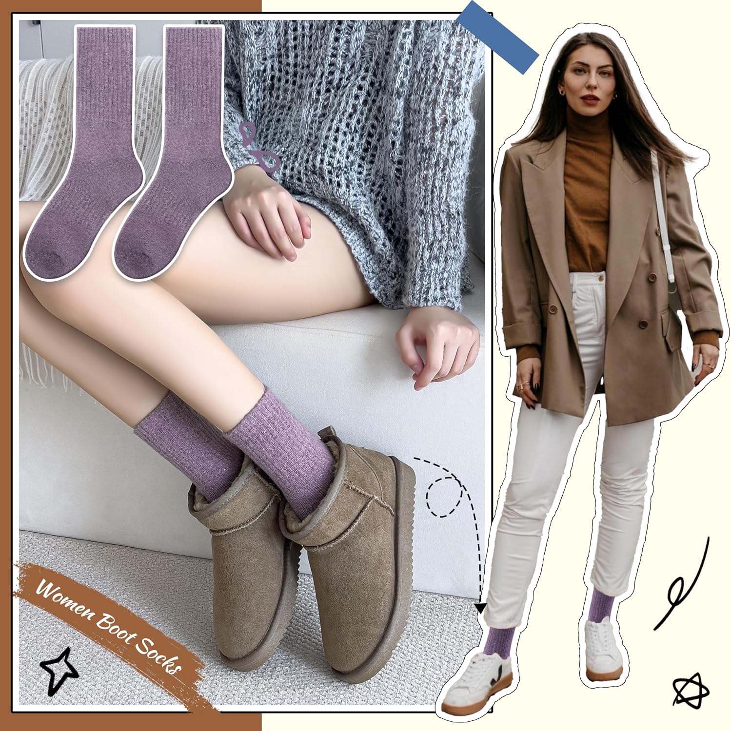 Thumbnail 3 de EBMORE Women's Merino Wool Thermal Socks 5 Pairs