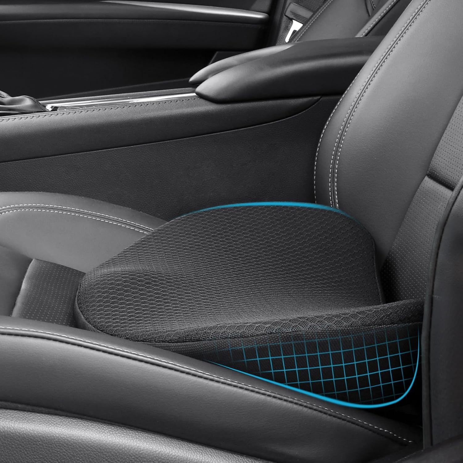 Detalle de OLYDON Keilkissen Auto aus Memory Foam – Sitzkissen für Auto & Bürostuhl (Schwarz)