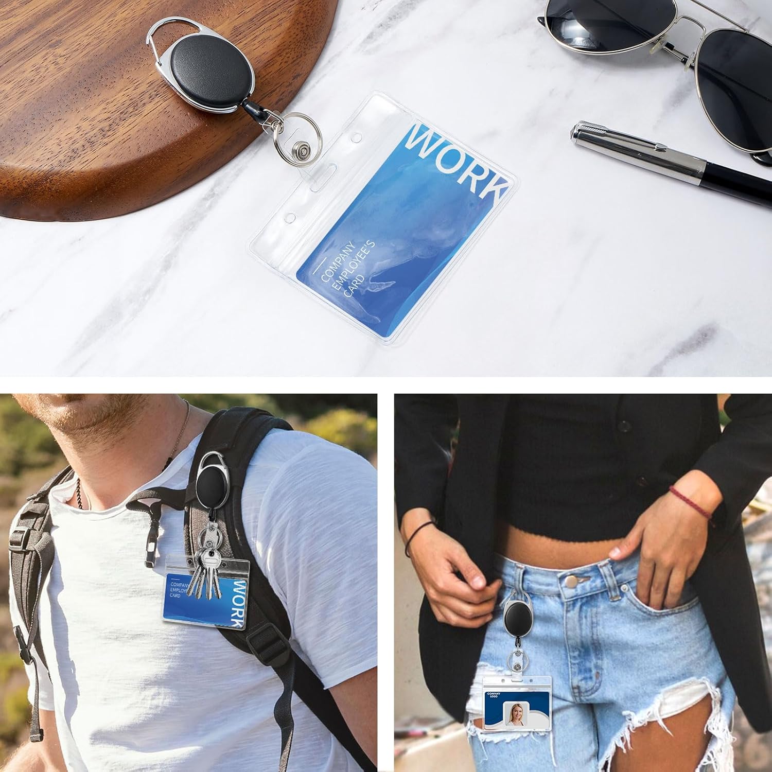 Thumbnail 5 de QIUTIMY 2PCS Retractable Badge Holder with Carabiner Clip and Waterproof Card Holder (Horizontal)