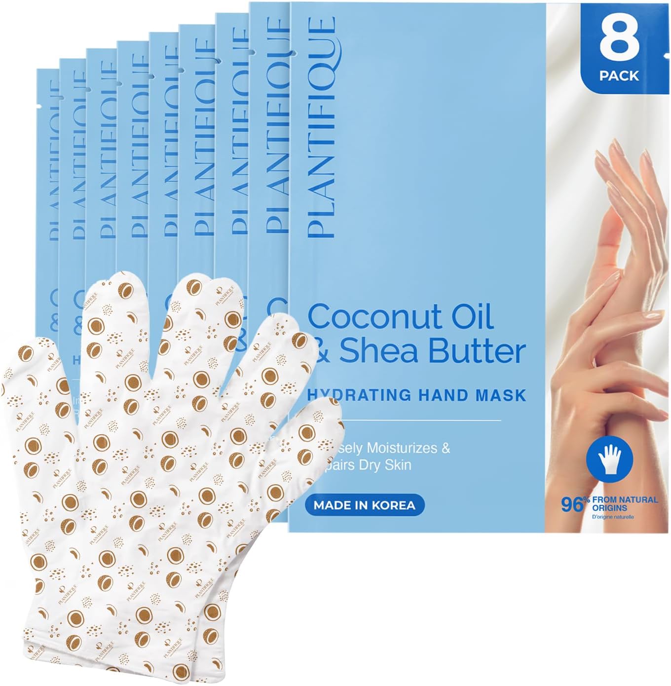 Detalle de Plantifique Hydrating Hand Mask Gloves 8 Pack – Korean Moisturising Hand Treatment with Hyaluronic Acid, Shea Butter & Macadamia