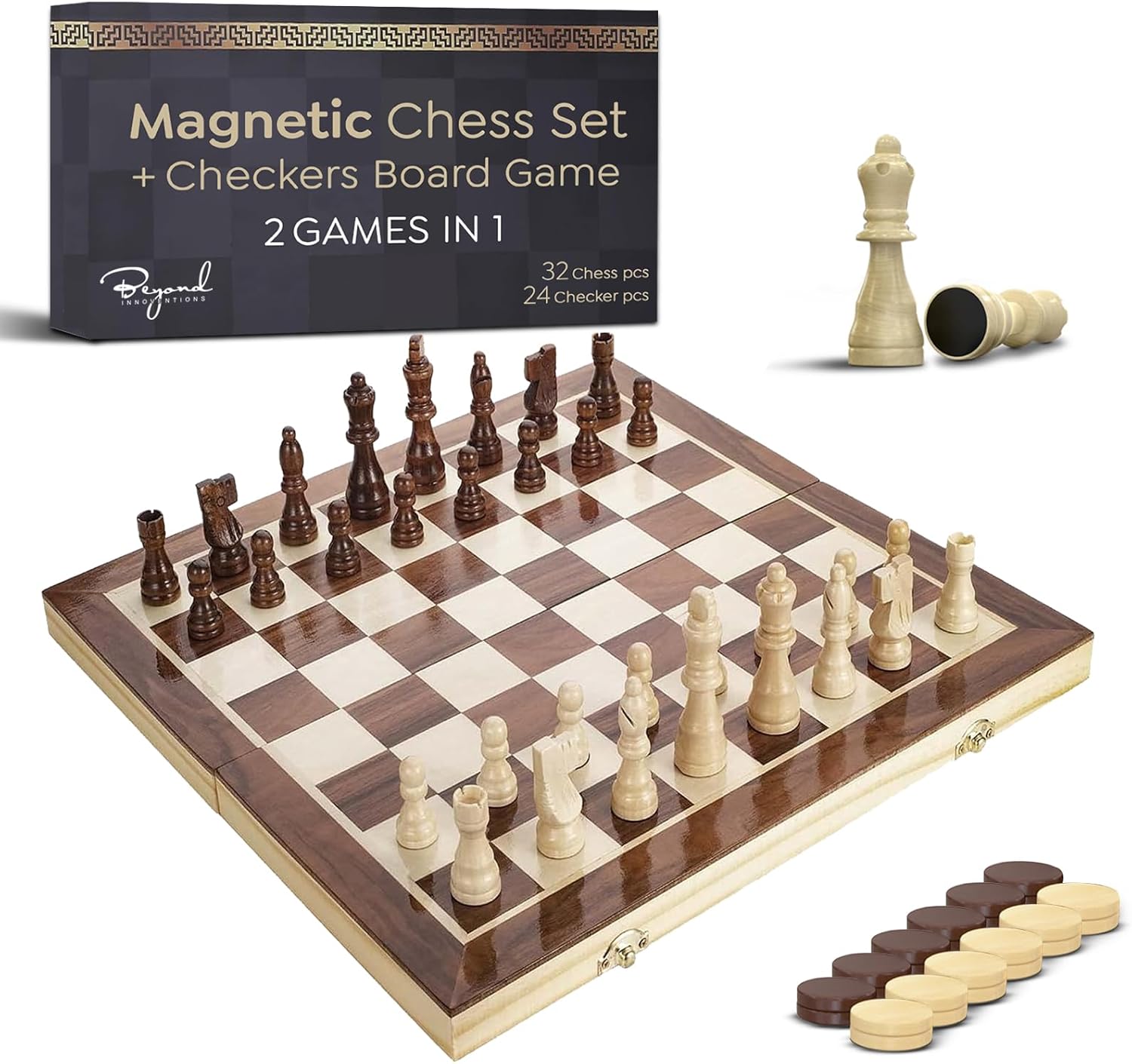 Detalle de Wooden Magnetic Chess Set 15” 🎲