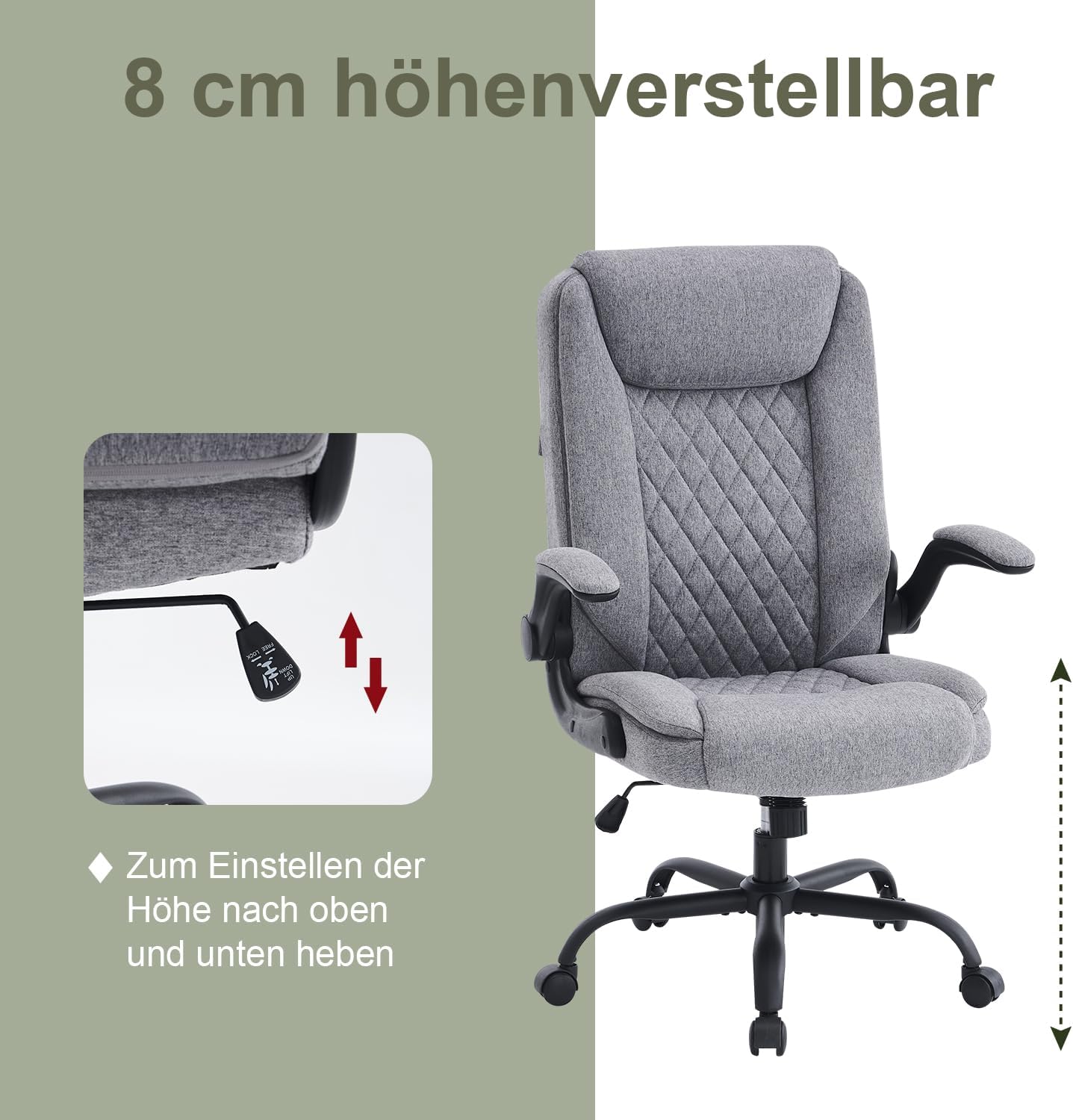Detalle 2 de CASTLOVE Bürostuhl Ergonomisch – Chefsessel mit gepolsterten Armlehnen, Kopfstütze und 150 kg Tragfähigkeit