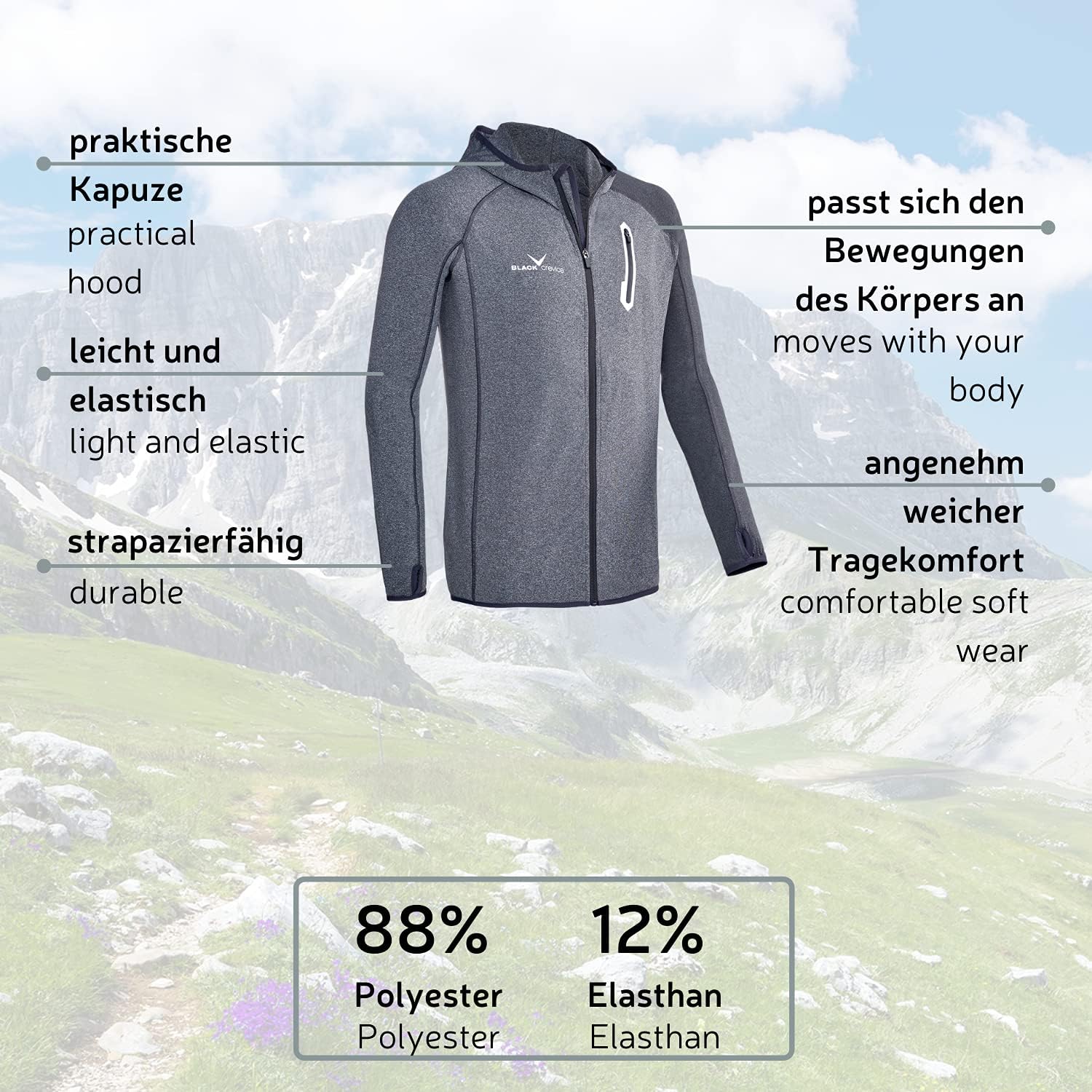Detalle de Black Crevice Veste en polaire pour homme – Midlayer légère et respirante