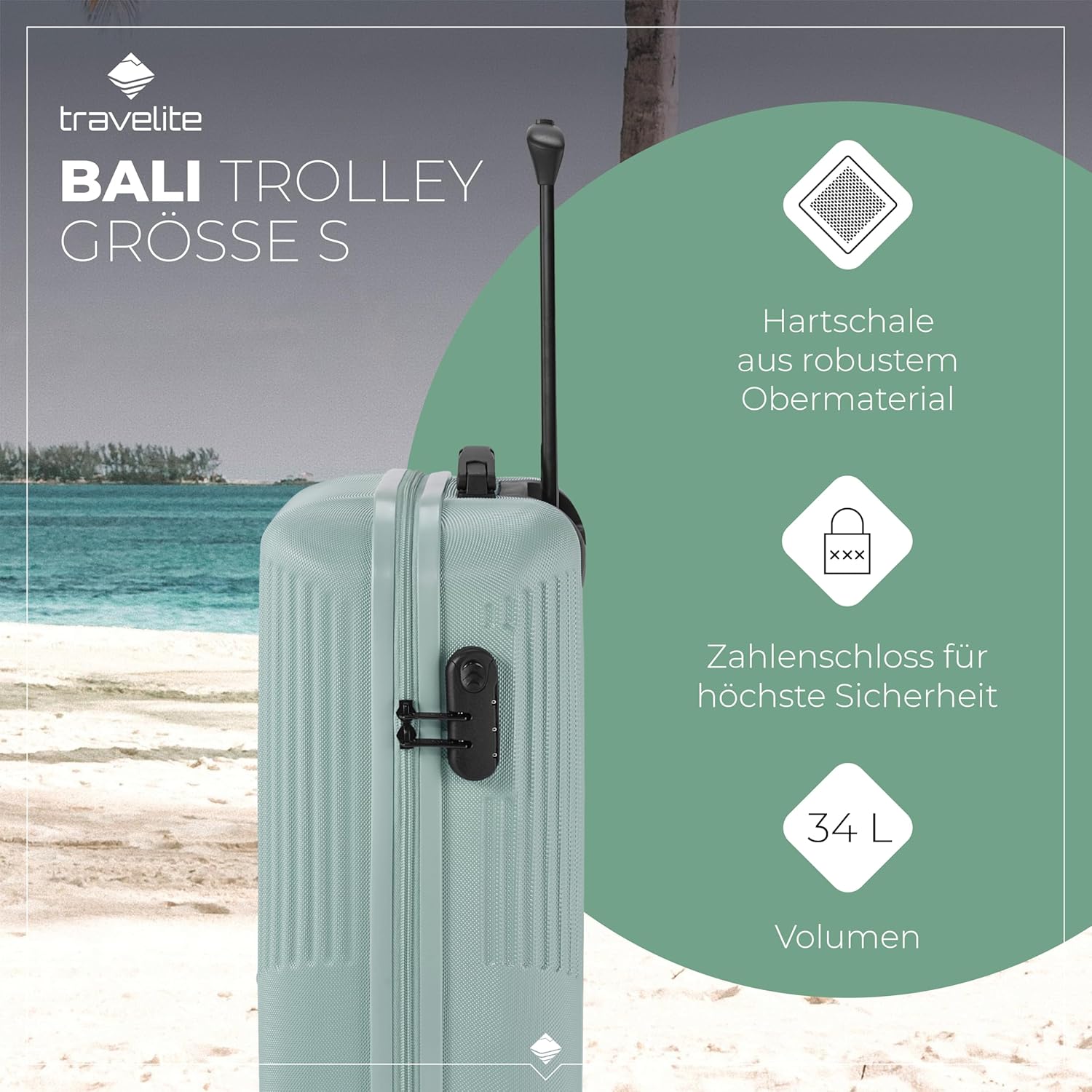 Detalle de Travelite Bali Handgepäck Trolley klein – 55×39×20 cm, 34 L, 2,5 kg, Kratzfeste Hartschale