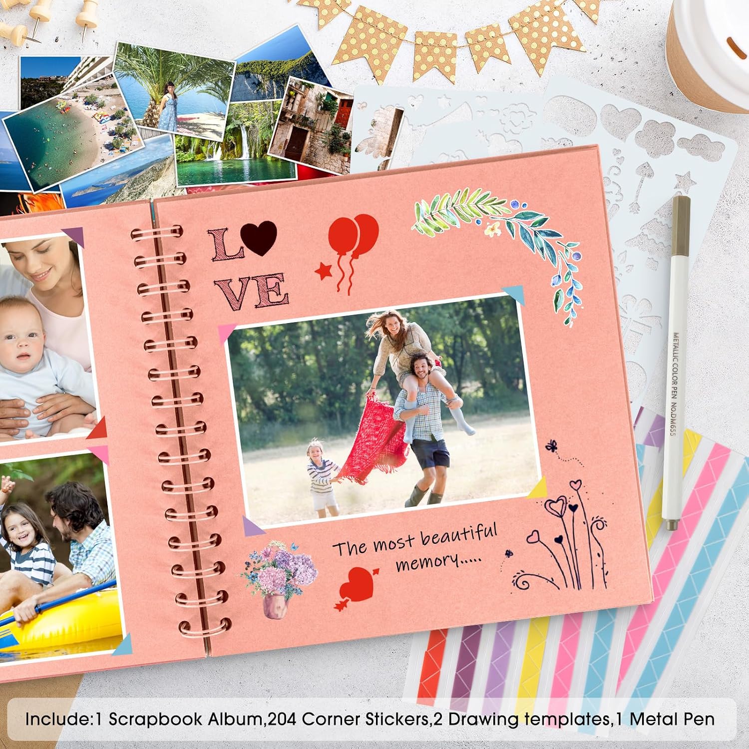 Thumbnail 3 de JAECU JCLX-F21 fotoalbum en plakboek, 21 x 21 cm, 40 pagina’s kraftpapier