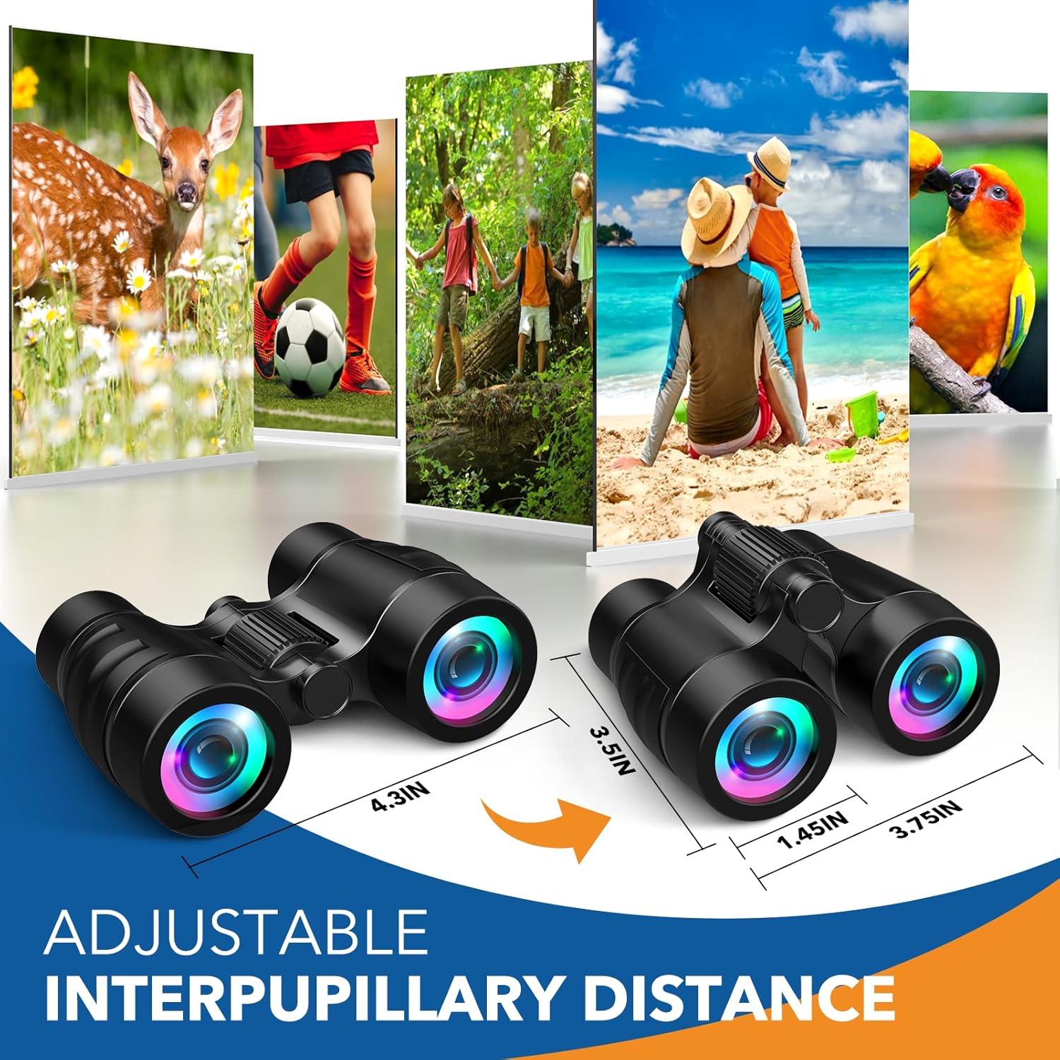 Detalle de HappyKidsClub Binoculars for Kids (Age 3–9) – 4x Outdoor Travel Play Binoculars with Neck Strap