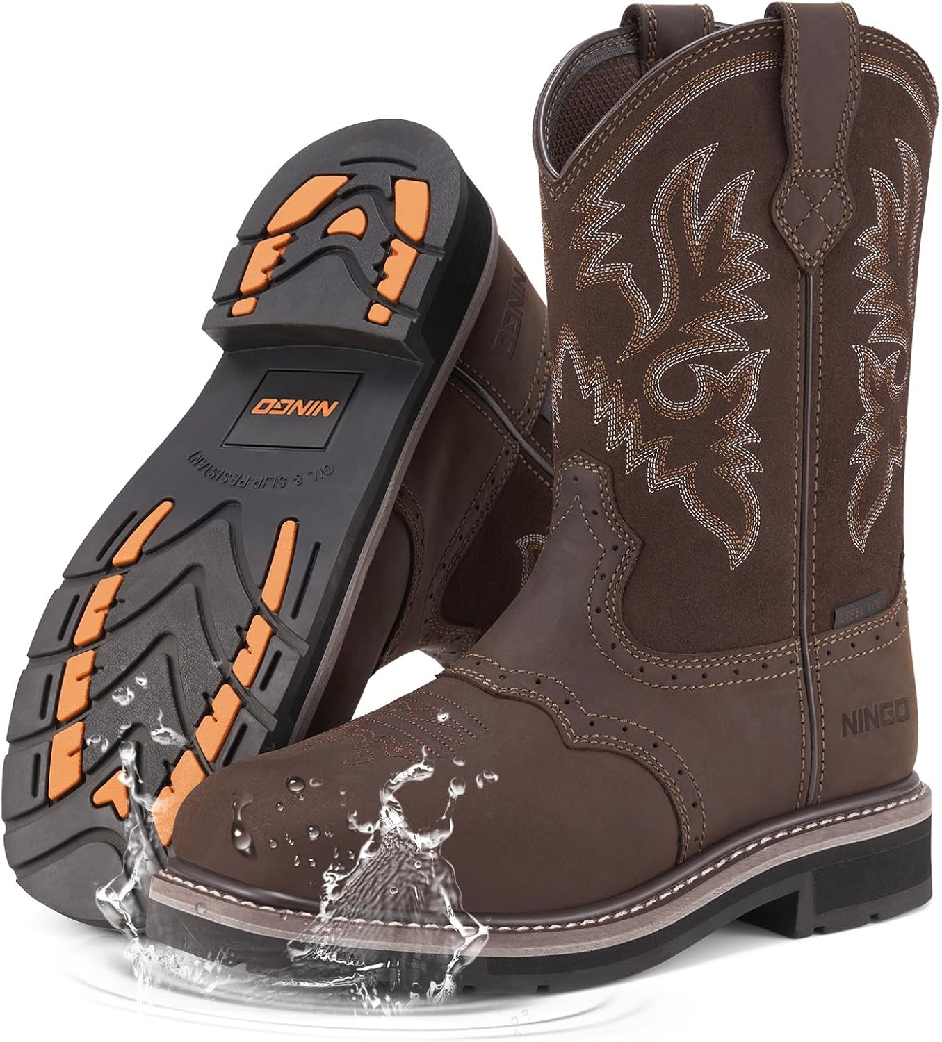Thumbnail 6 de HISEA NINGO Steel Toe Work Boots for Men — Waterproof, Western Pull-On Boots with All-Around Protection