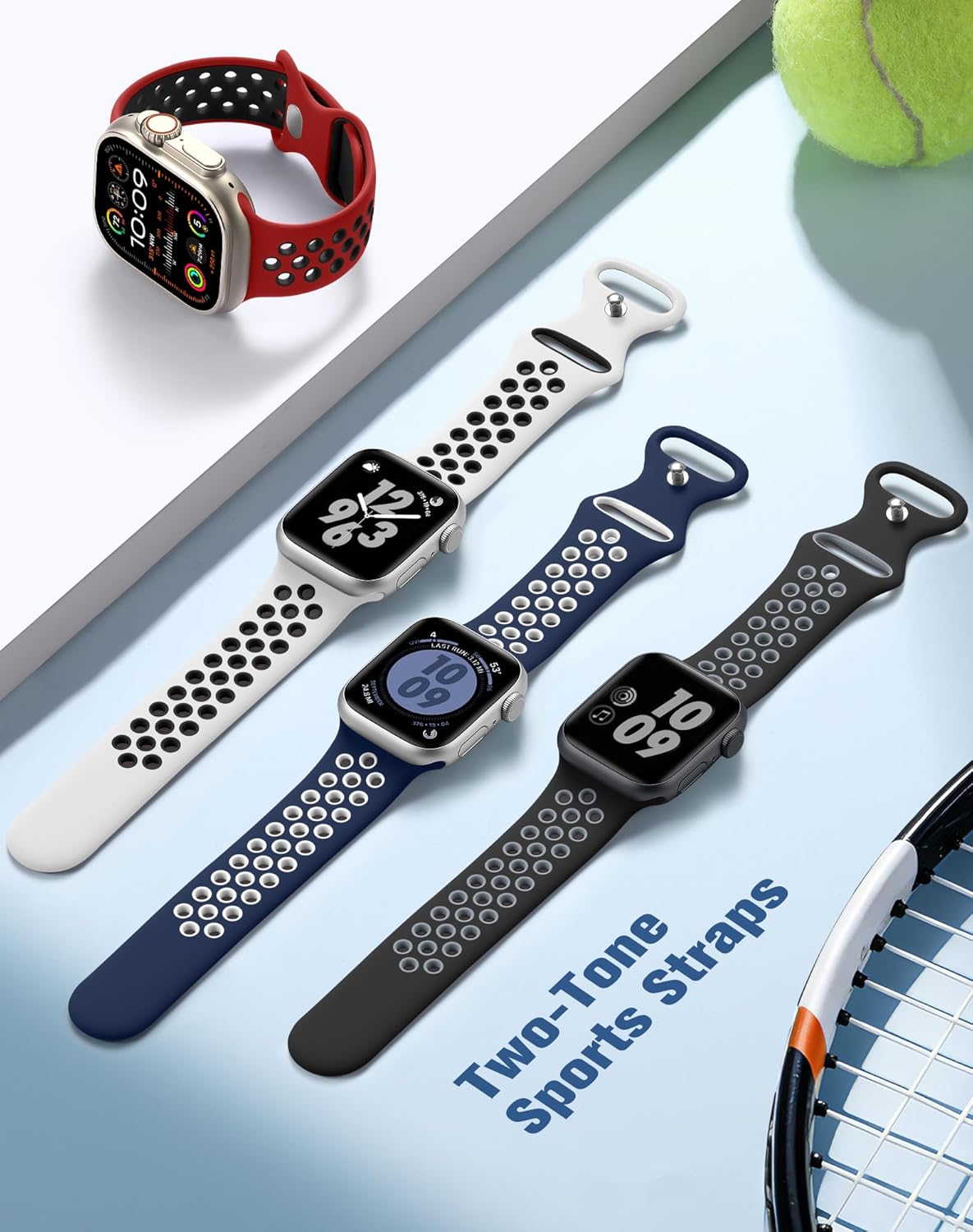 Thumbnail 1 de Adorve 4 Pack Sports Silicone Strap for Apple Watch (46mm–42mm) – Breathable Two-Tone Bands for iWatch Series 1–11, Ultra, SE