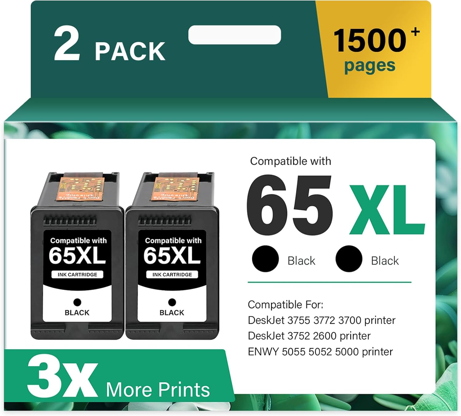 Detalle de Cool Toner 65 65XL Black Ink Cartridges, 2-Pack for HP DeskJet & ENVY