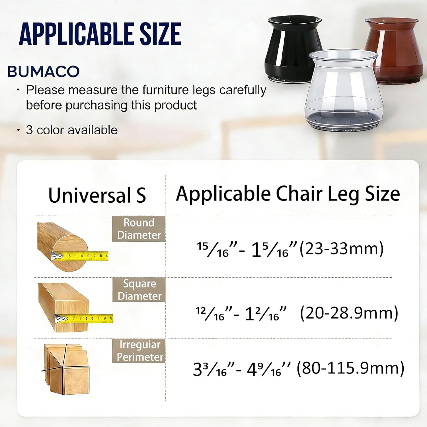 Thumbnail 1 de BUMACO Chair Leg Protectors, 15/16 to 1-5/16 in.