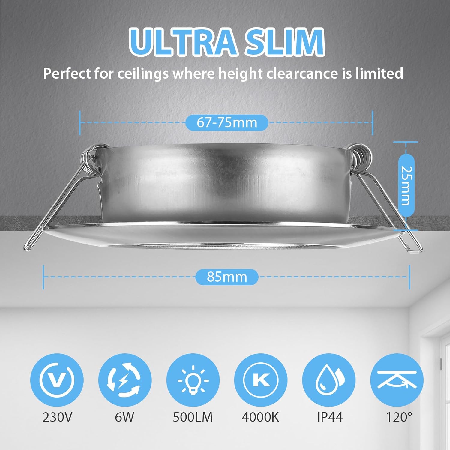 Thumbnail 3 de cloksh LED Einbaustrahler 230V flach dimmbar (6er Set) – IP44, 4000K neutralweiß, schwenkbar