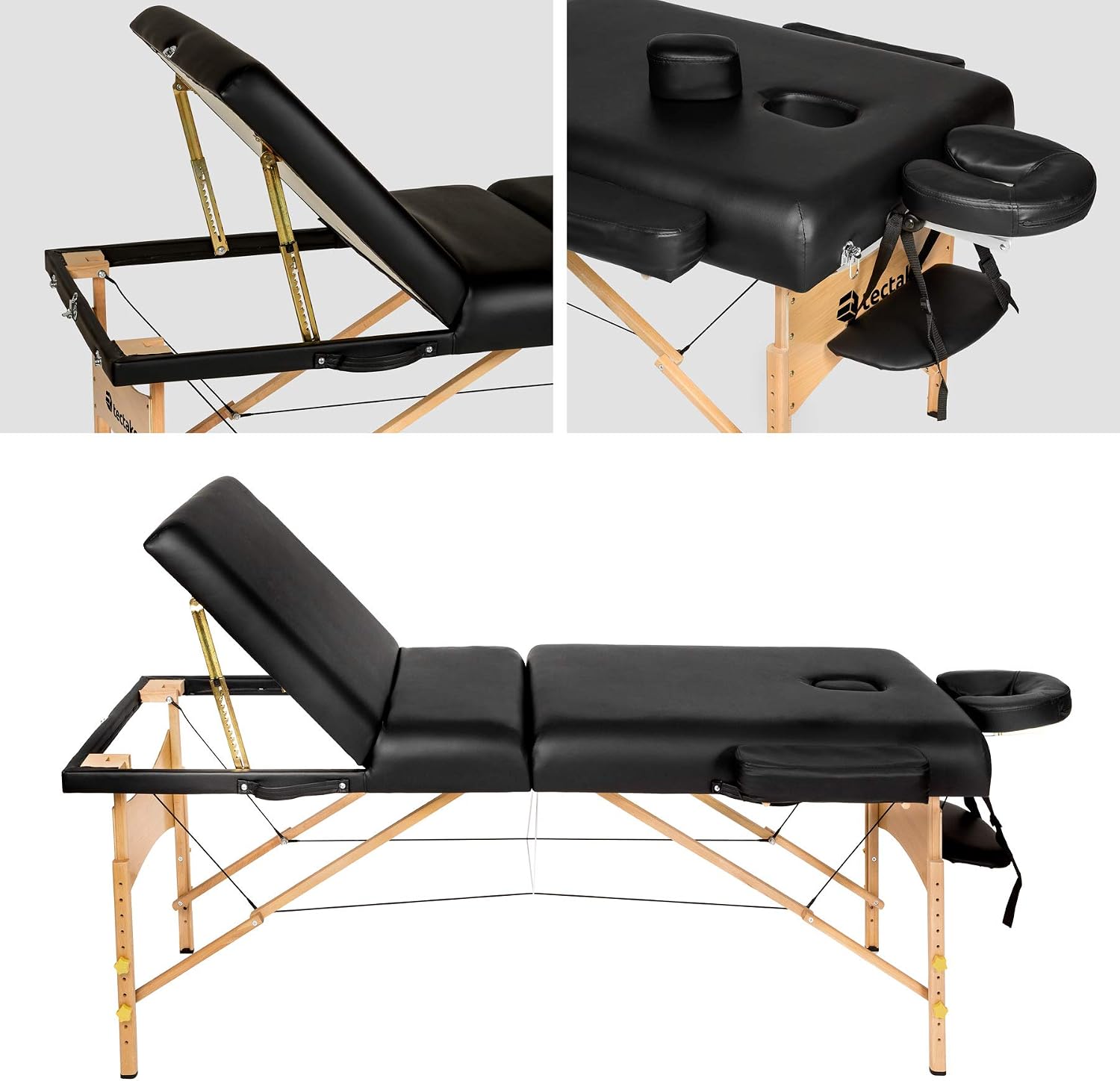 Detalle de tectake massagetafel met 10 cm vulling, verstelbare rugleuning en draagtas