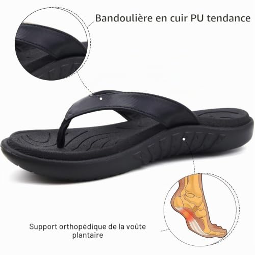 Detalle de jiajiale Tongs Femme Mode Orthopédique en Cuir Végan et Semelle Antidérapante