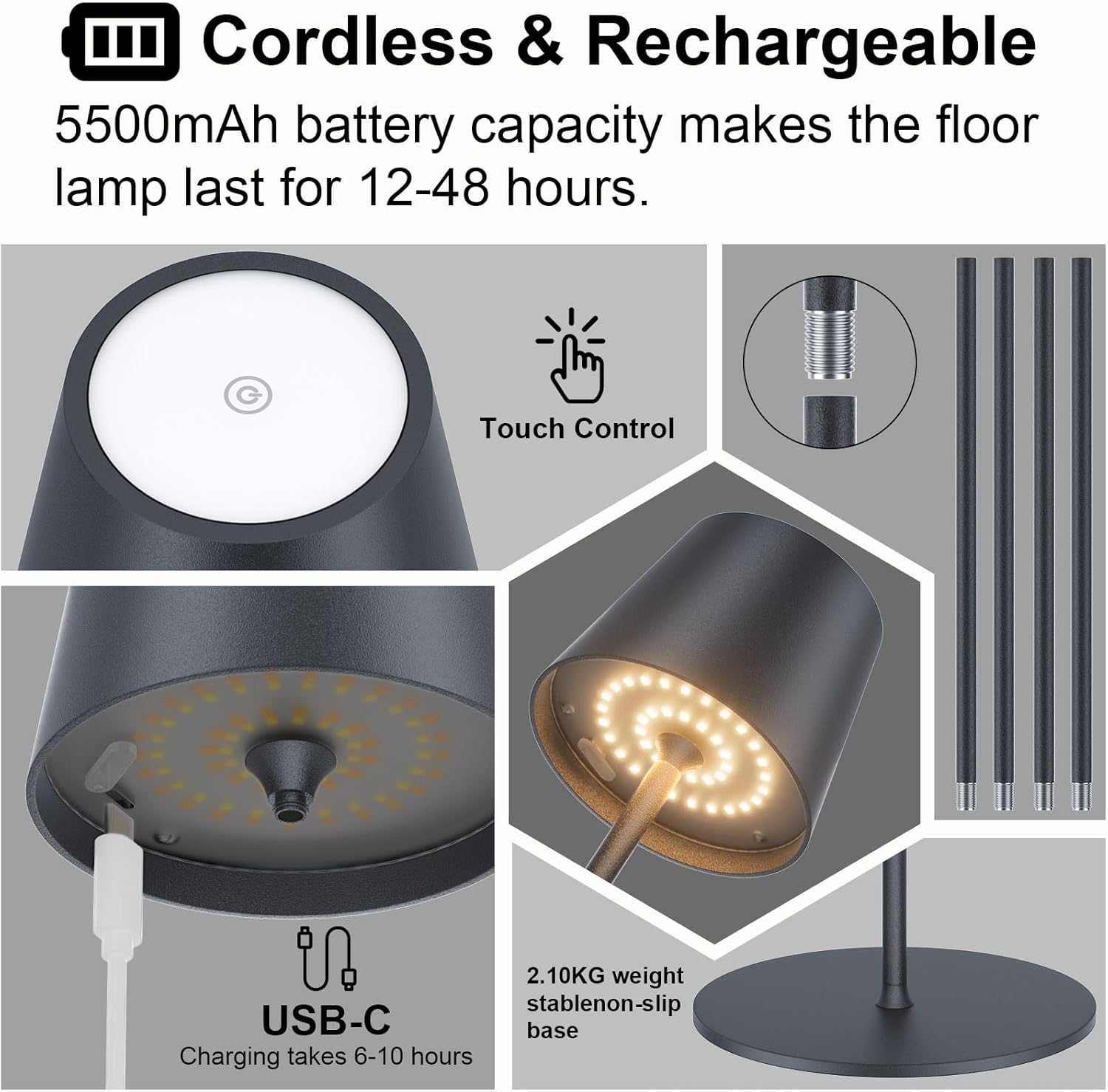 Thumbnail 3 de Coinmit LED kabellose Akku-Stehlampe – dimmbar, wetterbeständig und tragbar