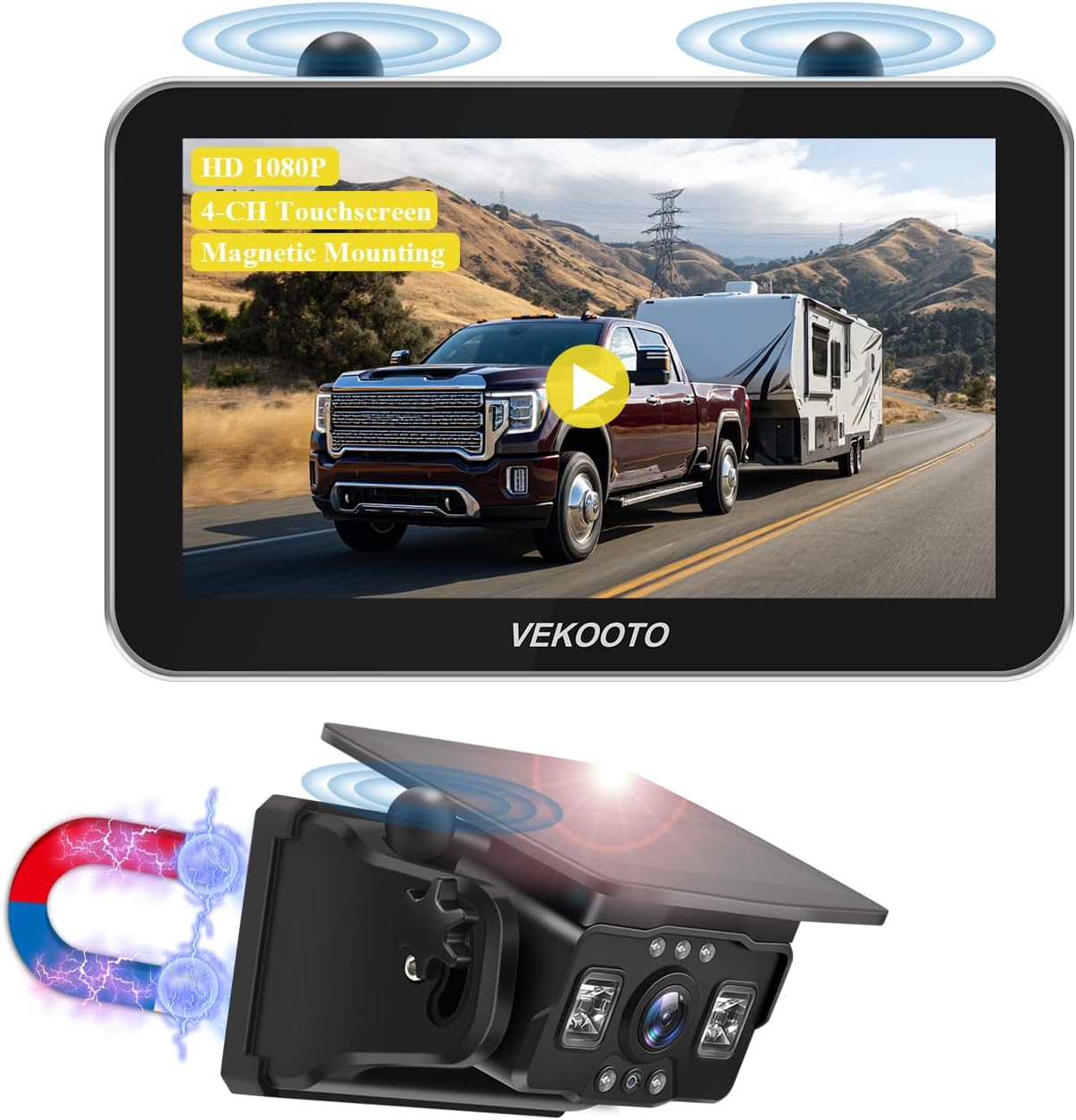 Detalle de VEKOOTO VK7Pro Magnetic Solar Wireless Backup Camera System with 7" IPS Monitor