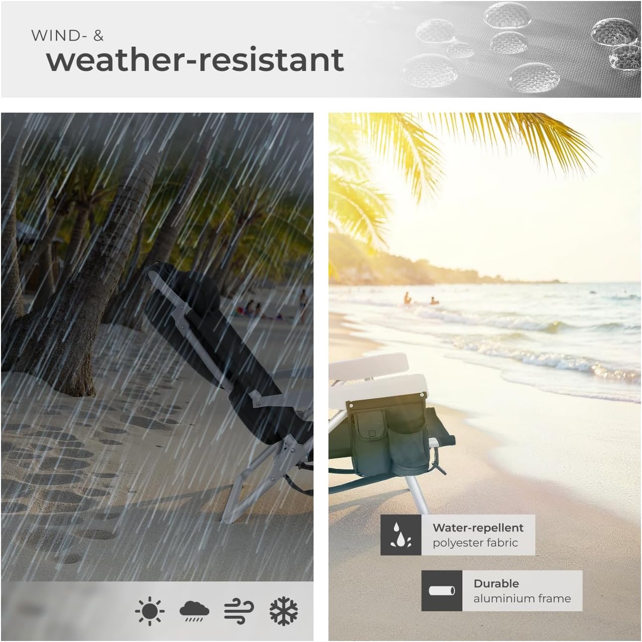 Thumbnail 6 de tectake 406262 strandstolar, 2-pack med fem rygglägen och kylväska
