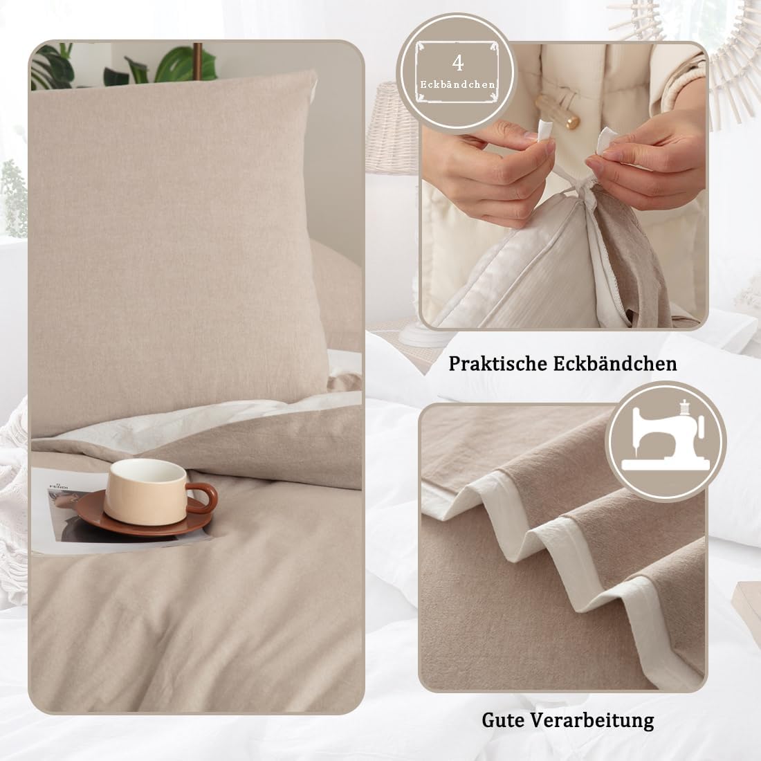 Thumbnail 6 de Nesture Bettwäsche 135x200 aus 100 % gewaschener Baumwolle in Beige (2-teilig)