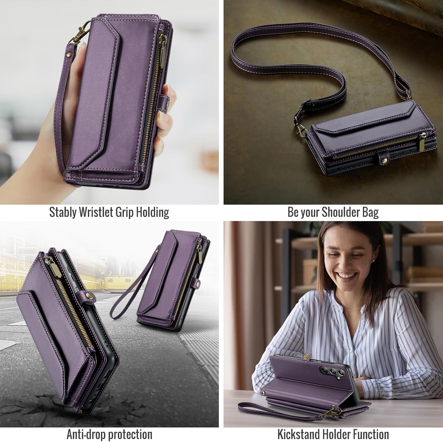 Thumbnail 6 de Phone Case for Samsung Galaxy A14/M14 5G with Zipper Wallet, RFID Blocking & Screen Protector (Purple)