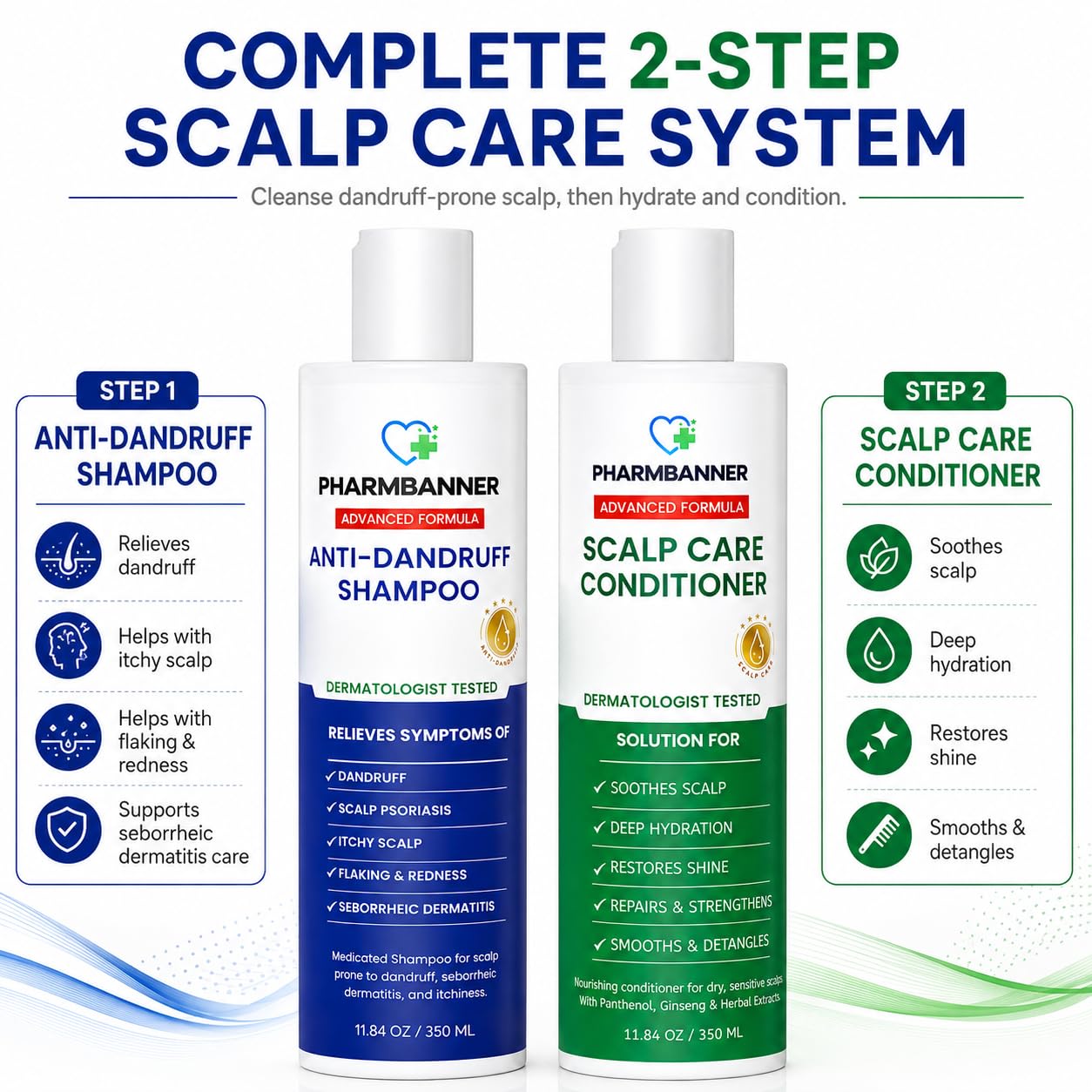 Detalle de PHARMBANNER Anti-Fungal Shampoo and Conditioner Set with Tea Tree & Argan Oil for Scalp Relief